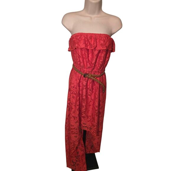 Trixxi Dresses & Skirts - Trixxi - Orange Strapless High-Low Dress w/ Belt - Size S